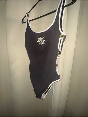 La Blanca vintage 90s one-piece swimsuit gold grommets nautical women’s size 14
